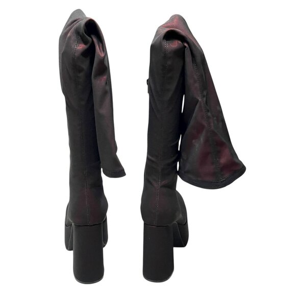 Red Satin Thigh-High Platform Boots Current Mood Womens Size 9M Side Closure Ov - Picture 16 of 16